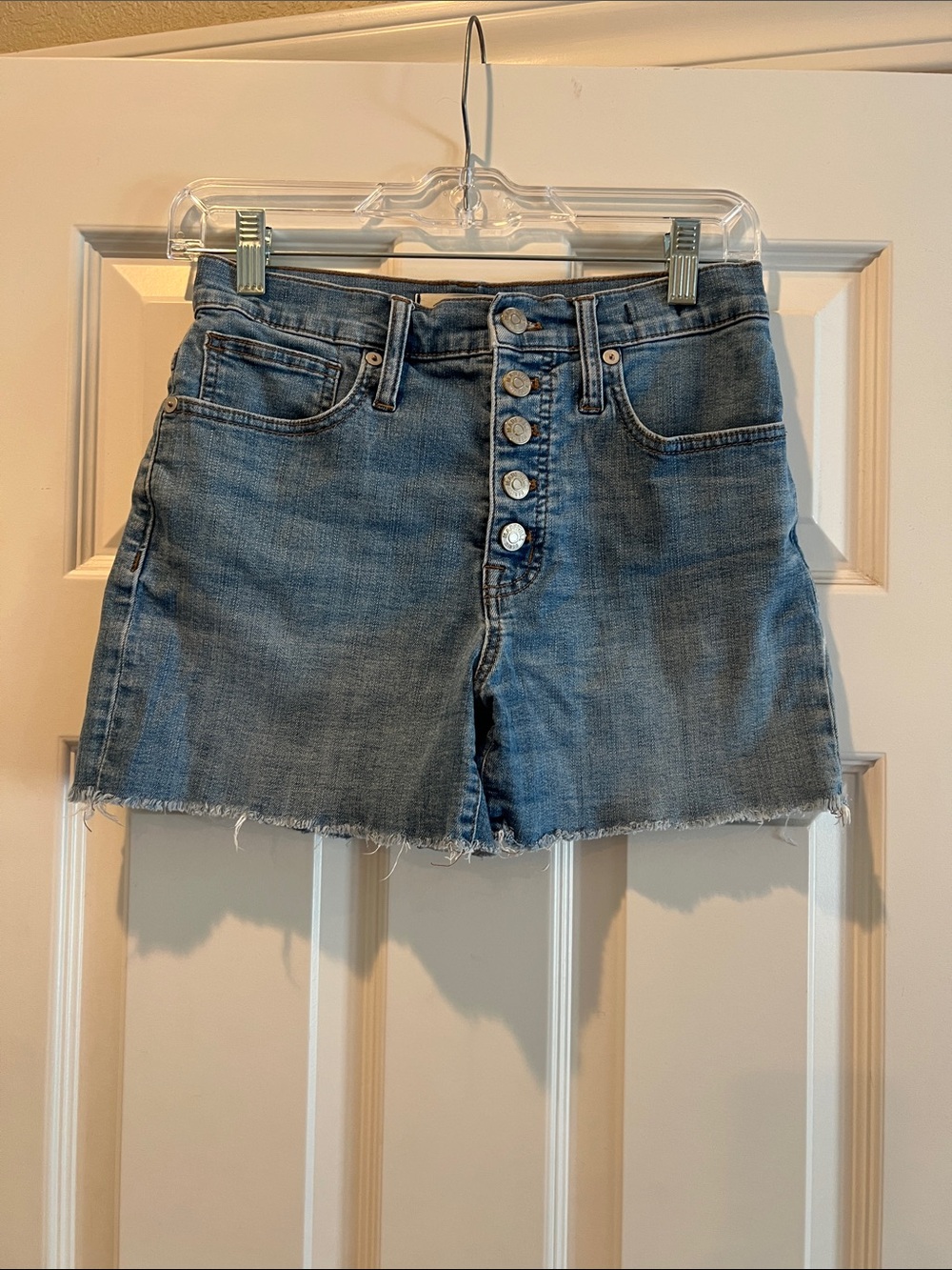 Madewell High-Waist Button-Front Denim Shorts in Light Blue